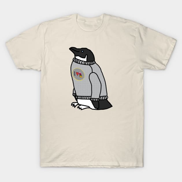 Penguin Wearing a Sweater at Christmas T-Shirt by ellenhenryart